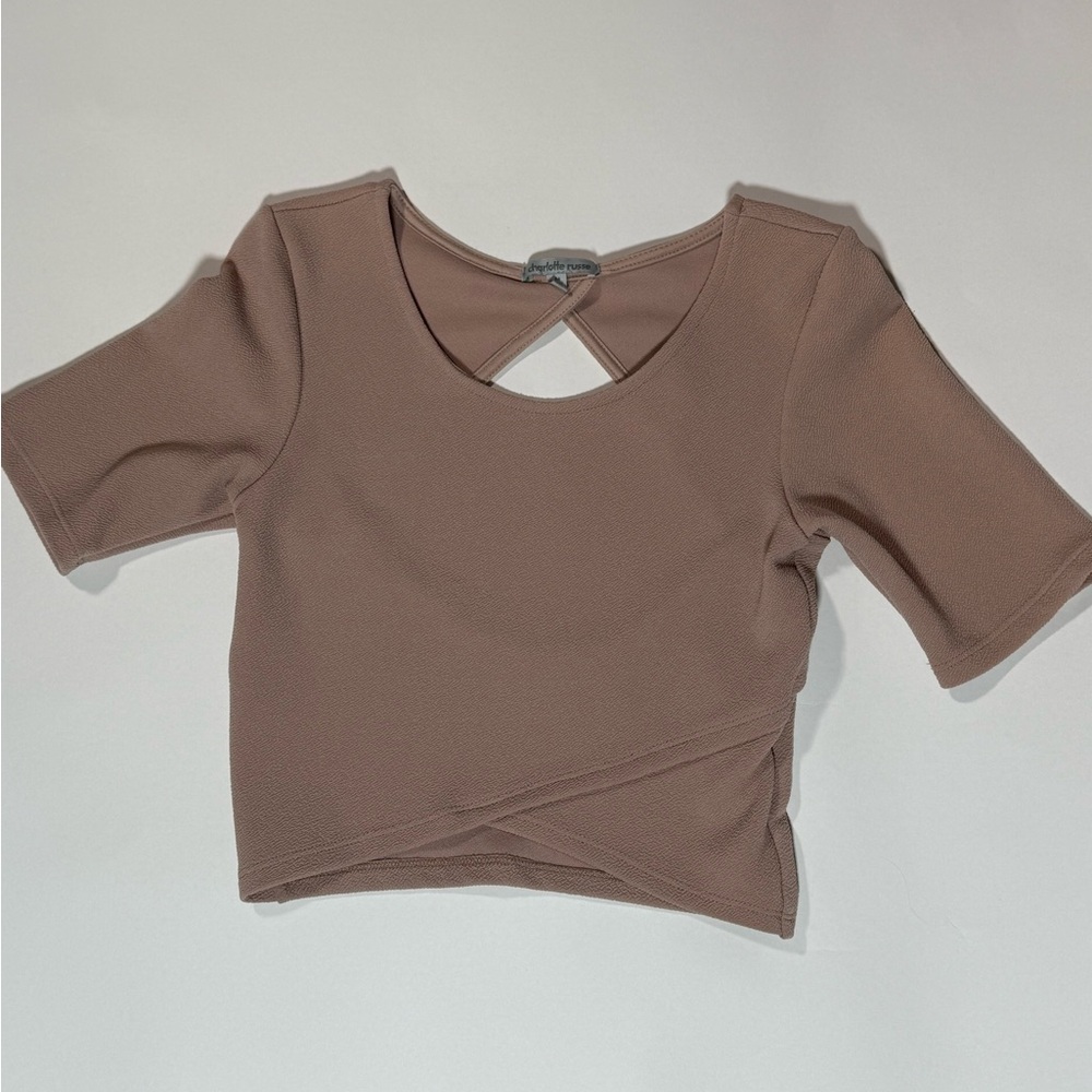 Brown Short Sleeve Cut Out Crop Top